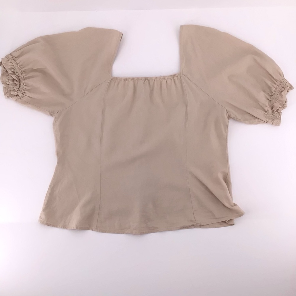 Loft Outlet Linen Square Neck Puff Sleeve Button Blouse Size Large - Picture 9 of 11